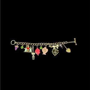 Vintage Betsey Johnson Gold Charm Bracelet with Variety of Colorful Accents